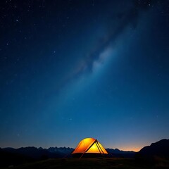 Starry night sky above a mountain tent, vastness and wonder ,  stars,  vast