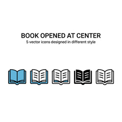 Book opened at center icon set in different styles