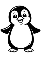 Obraz premium Cute black and white standing penguin vector for engrave laser, kids decor and crafts