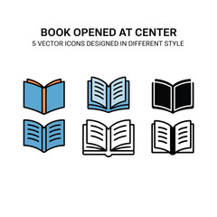 Book opened at center vector icons in different style illustrations
