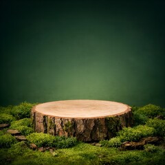 A tree stump with green gradient background