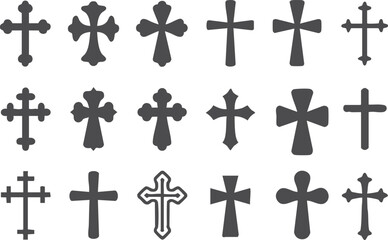 set vector Christian cross sign. Catholic cross ornament symbol. Religion crucifixion ornament sign design illustration
