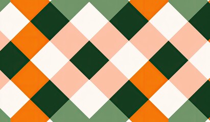 A repeating diamond pattern featuring alternating colored squares orange, green, pink, and white