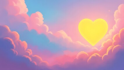 Happy valentine's day wishes with heart shaped yellow sun in pink and blue sky