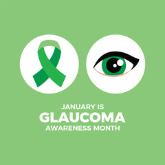 January is Glaucoma Awareness Month poster vector illustration. Green awareness ribbon and human eye icon set vector. Eye health design element. Important day