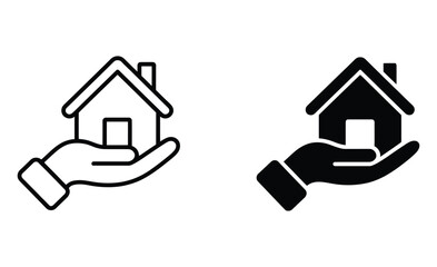 Hands holding house icons in black and white for real estate concepts