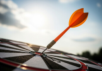 Dart Arrow Hitting Bullseye Target Symbol of Success, Goal Achievement and Business Strategy