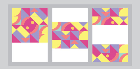 Vibrant Retro Geometric Social Media Story Templates Set &ndash; Bold Pink Yellow Purple Abstract Shapes for  Posts Social Media Stories and Posts, geometric banners.