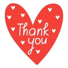 Vector illustration of a heart with lettering Thank you