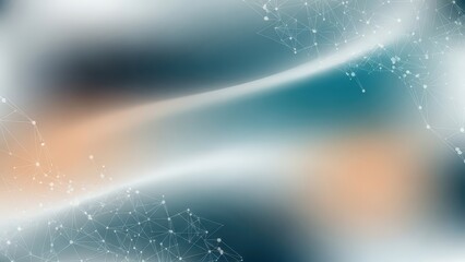 Abstract glowing network background with interconnected nodes and smooth curves in blue and orange