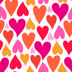Vector seamless pattern with multicolored hearts on a white background