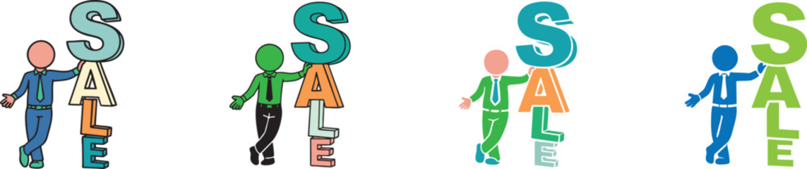 Stylized Figures with SALE Text for Promotion and Discount