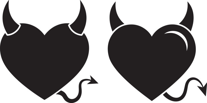 Two heart with horns silhouette for design needs
