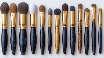 Makeup brushes, variety, studio, white background, beauty tools, product photography