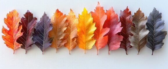 Autumn oak leaves color gradient, fall season
