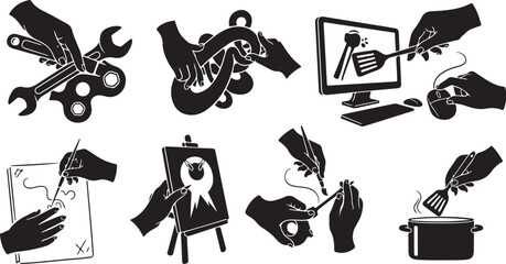 Obraz premium Creative Hands at Work with Various Artistic and Technical Tools