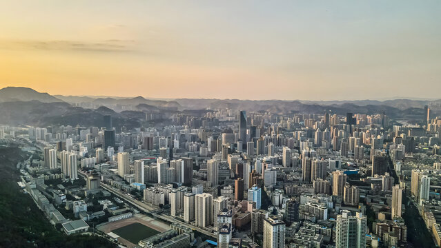 Lanzhou Golden Hour Urban Skyline with Mountain Backdrop