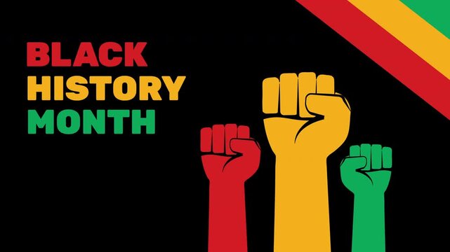 black history month animated  banner with fists video footage 2d motion graphics