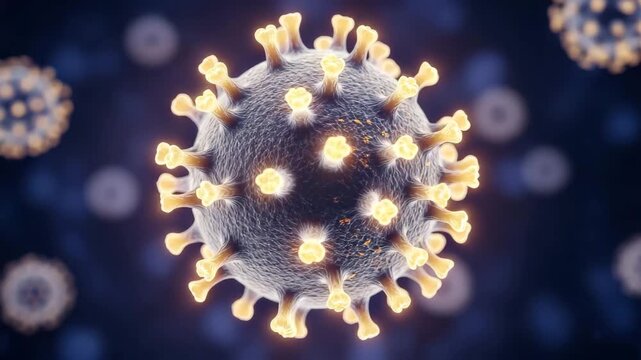 3D rendering of a virus particle isolated on a transparent background highlighting its structure and spikes