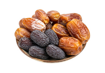 Obraz premium assorted dried dates on wooden plate closeup