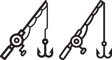 Fishing rod silhouette set for angling recreation