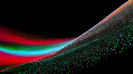 Abstract Wave of Colorful Digital Dots on Black Background
