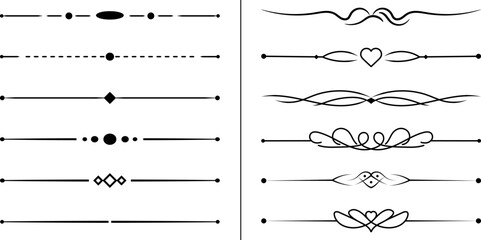 Geometric line divider design set with minimal decorative horizontal separators for typography layouts frames and graphic design.