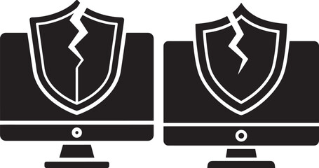 Vulnerable computers silhouette needing cybersecurity