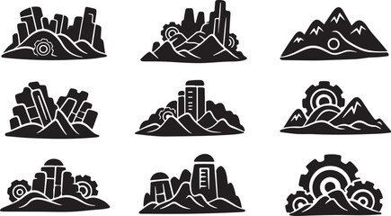 Obraz premium Industrial Mountain Landscape Icons Set
