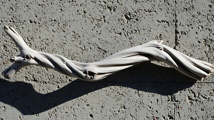 Twisted White Driftwood Piece on Textured Gray Wall.