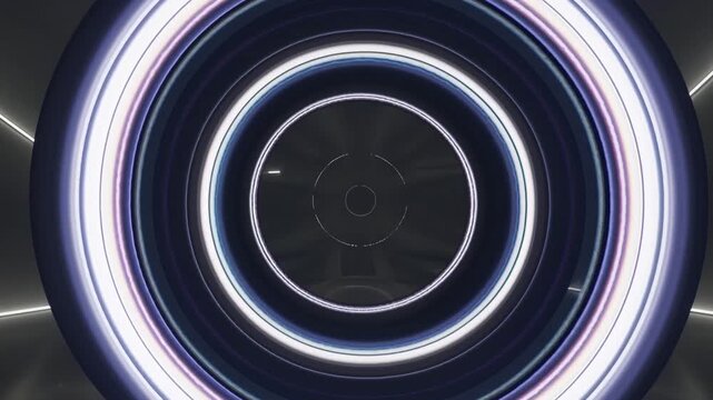 Glowing rings in space, Spacecraft pilot begins hyperdrive during system evaluation with glowing portals, Bright neon loops surround reflective floor as pilot starts hyperdrive system check