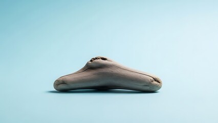 A Single Beige Hanger on a Light Blue Background.