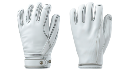 Sporty White Golf Gloves Front and Back Mockup Realistic Matte Finish on Transparent Background