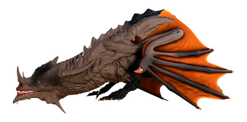 3D Rendering Fairy Tale Dragon on White