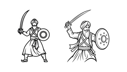 Ancient warriors with swords and shields in battle stance
