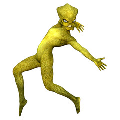 3D Rendering Green Alien on White