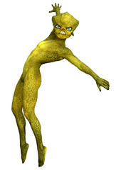3D Rendering Green Alien on White