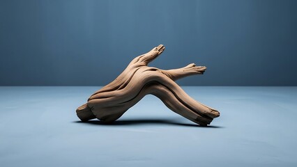 Abstract Natural Driftwood Sculpture on Blue Background.