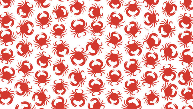 Seamless pattern of red cartoon crabs on transparent background