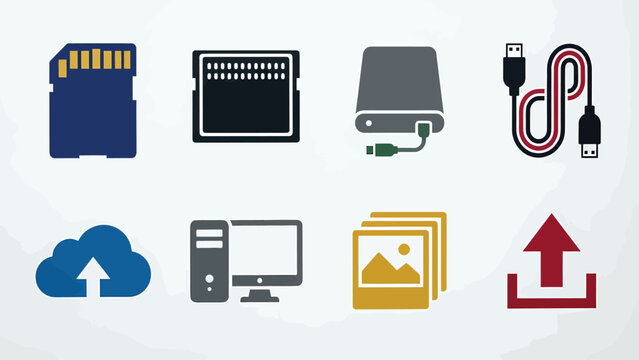 Digital Storage and Data Transfer Icons Set