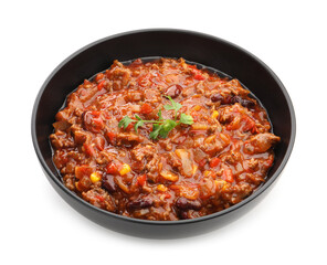 Delicious chili con carne isolated on white