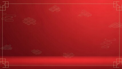 Vibrant red background with elegant white cloud and geometric patterns