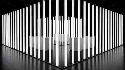Modern Abstract Light Installation with Vertical Glowing Tubes.