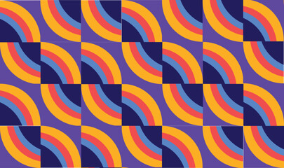 Vibrant Retro Rainbow Arc Pattern Background &ndash; Bold Orange Pink Purple Geometric Curves for Modern Designs, retro pattern, geometric pattern.