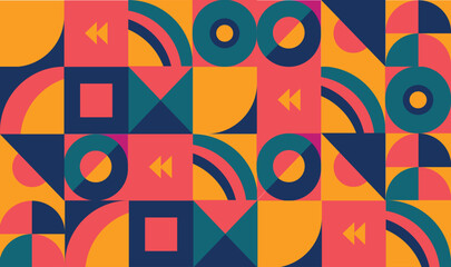 Vibrant Geometric Abstract Pattern Background &ndash; Bold Orange Teal Pink Navy Shapes and Circles for Modern Designs,  geometric pattern, abstract geometric.