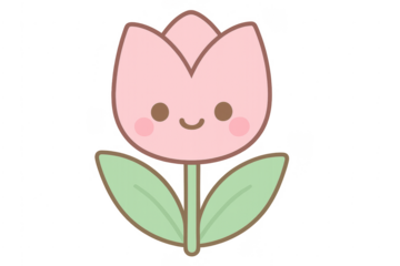 Cute pink tulip character smiling on transparent background