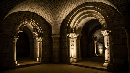 Ancient crypt with arches and columns