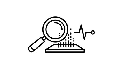 Magnifying glass over data analysis and heartbeat line icon