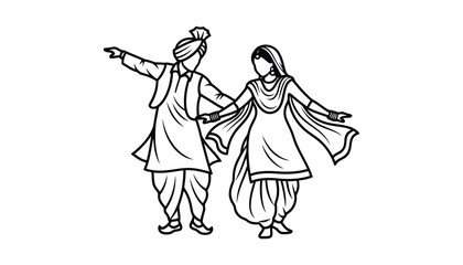 Traditional indian folk dance illustration of a man and woman in cultural attire