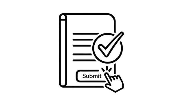 Submit button with checkmark icon on document - online form, approval, confirmation